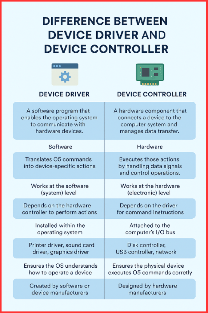 Difference Between Device Driver and Device Controller