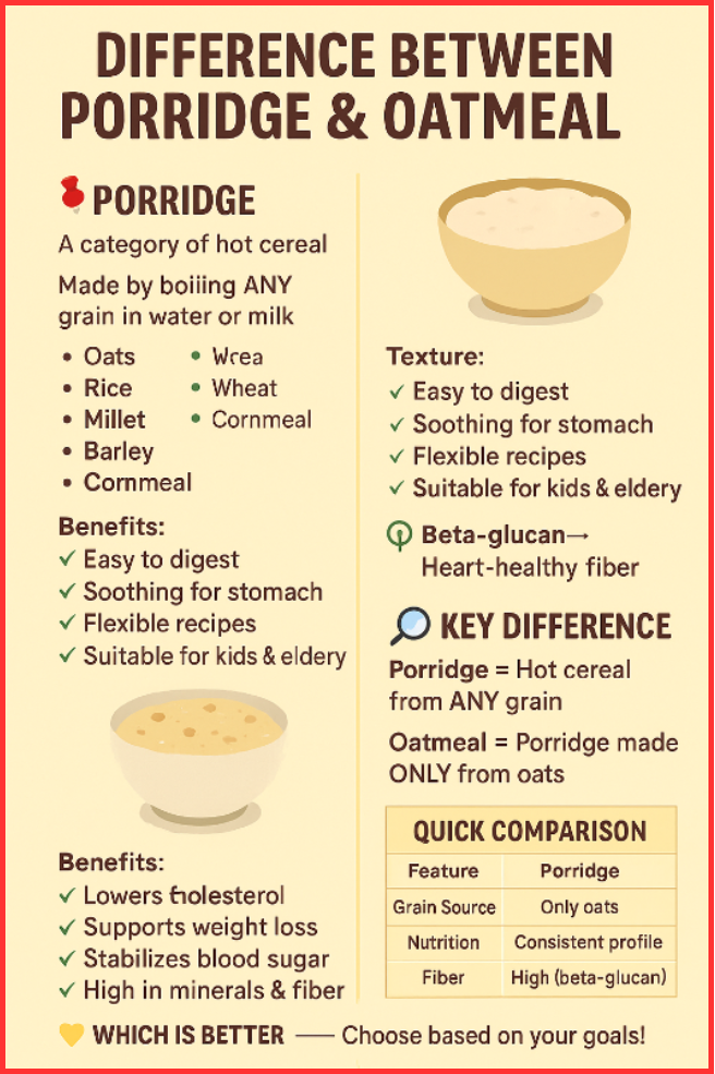Difference Between Porridge and Oatmeal