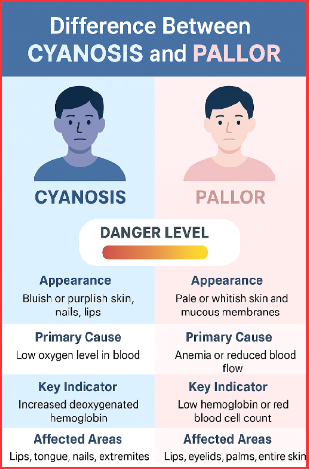 difference between cyanosis and pallor