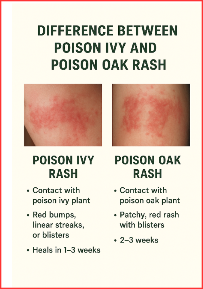 difference between poison ivy and poison oak rash