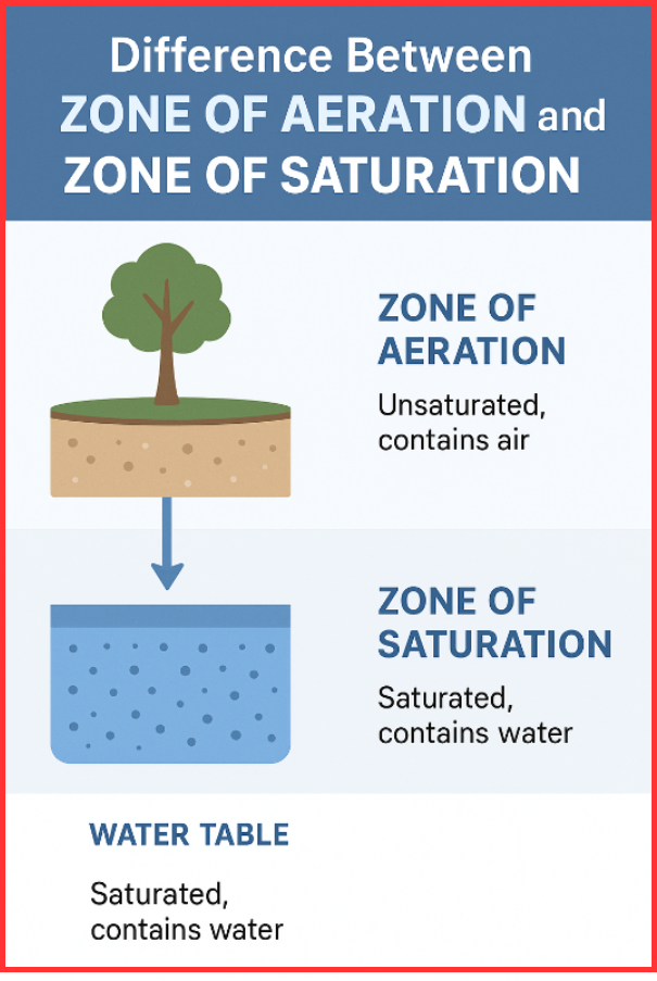 difference between zone of aeration and zone of saturation