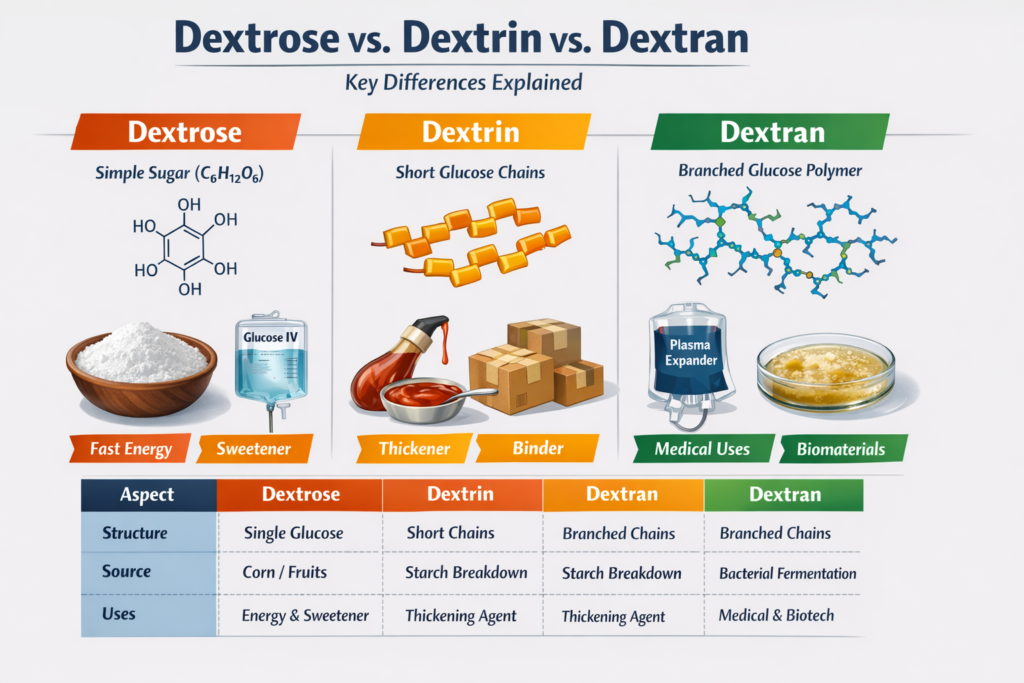 dextrose vs dextrin vs dextran- key differences explained