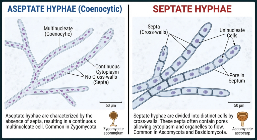 Aseptate Hyphae vs. Septate Hyphae