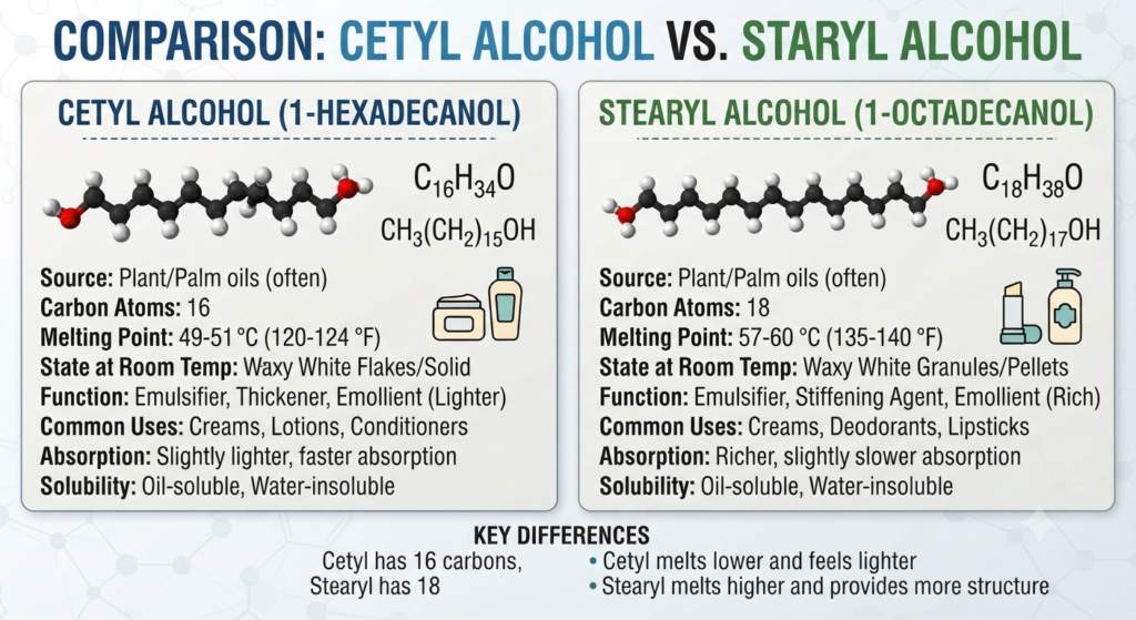 Cetyl Alcohol vs. Stearyl Alcohol