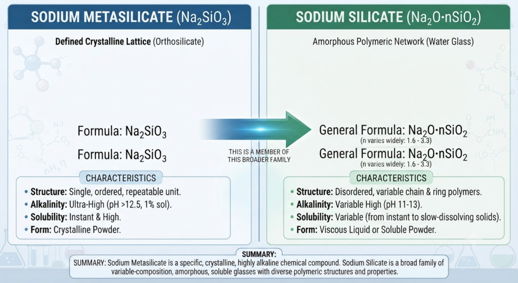 chemical formula of Sodium Metasilicate and Sodium Silicate