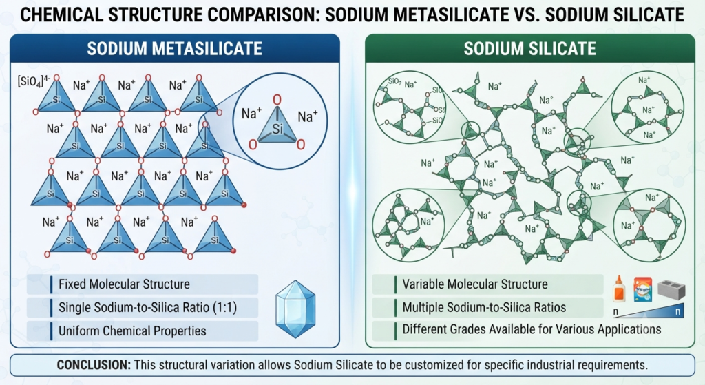chemical structure of Sodium Metasilicate and Sodium Silicate