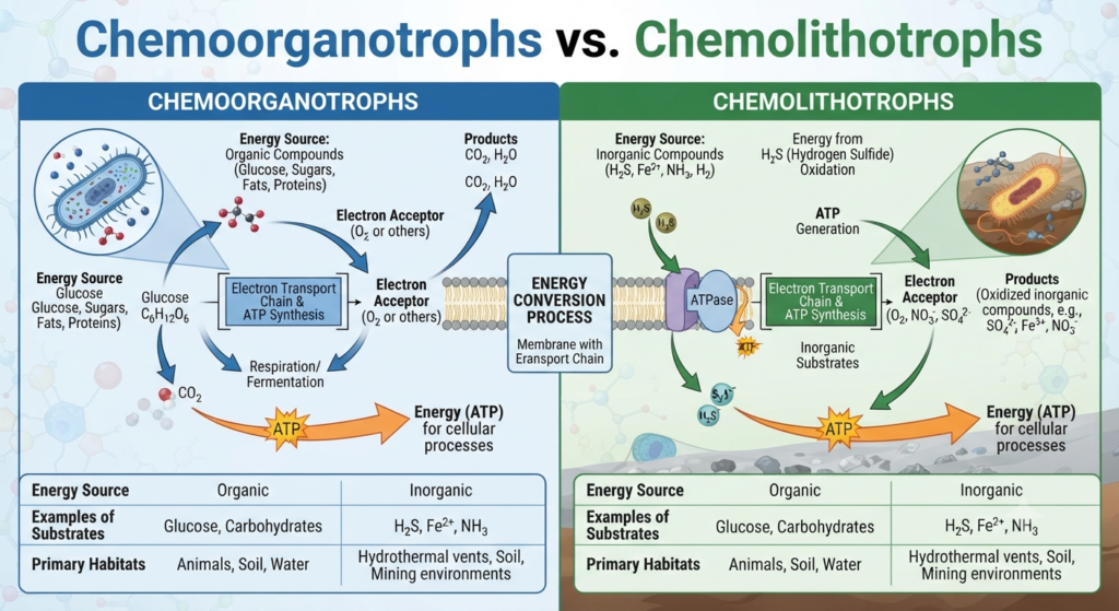 chemoorganotrophs vs. chemolithotrophs